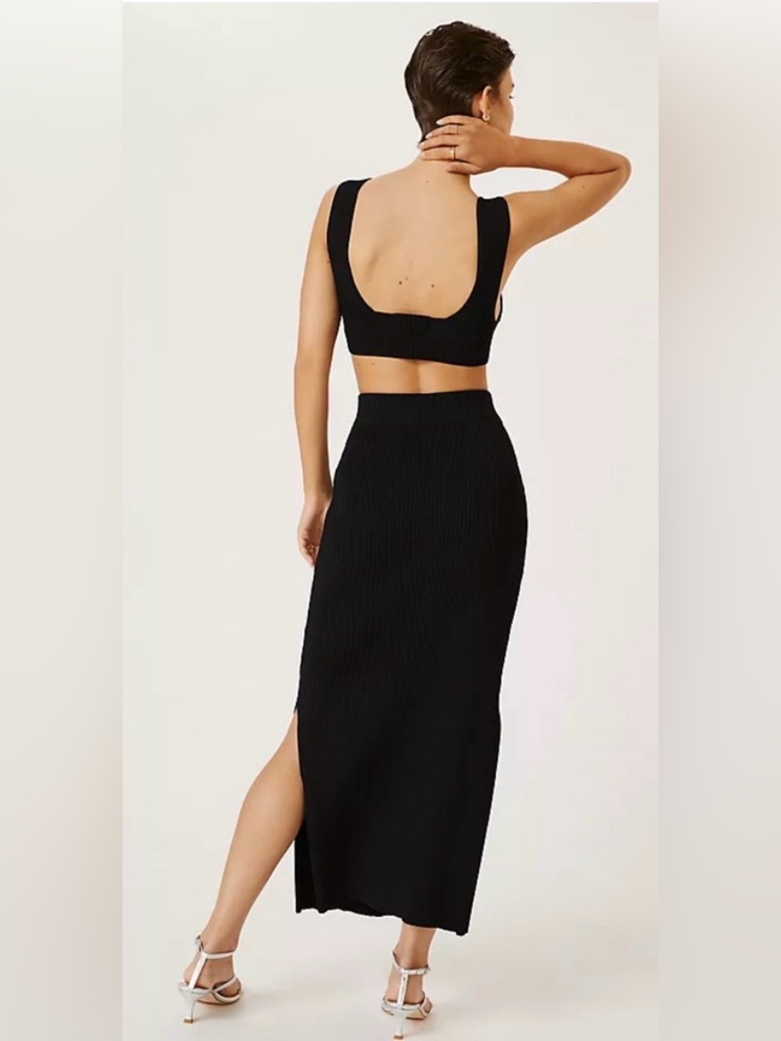 Anthropologie Black Ribbed Midi Skirt - Women's Sleek Knit